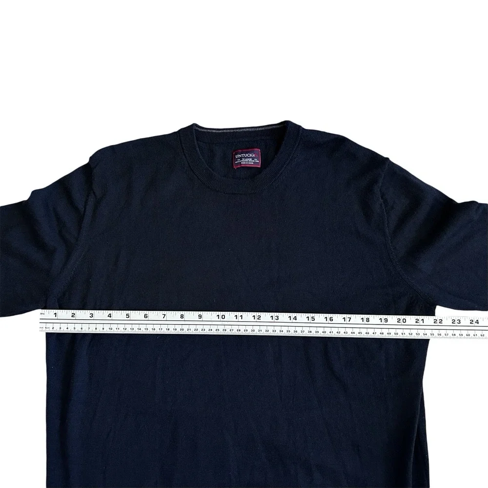 Untuckit Men's Sweater Zeppelin 100% Merino Wool Navy Blue Pullover Size XL Soft